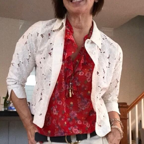 CAbi Portrait Jacket Ivory Lace Eyelet Medium 5162 Cottegecore Romantic Feminine - Picture 6 of 15